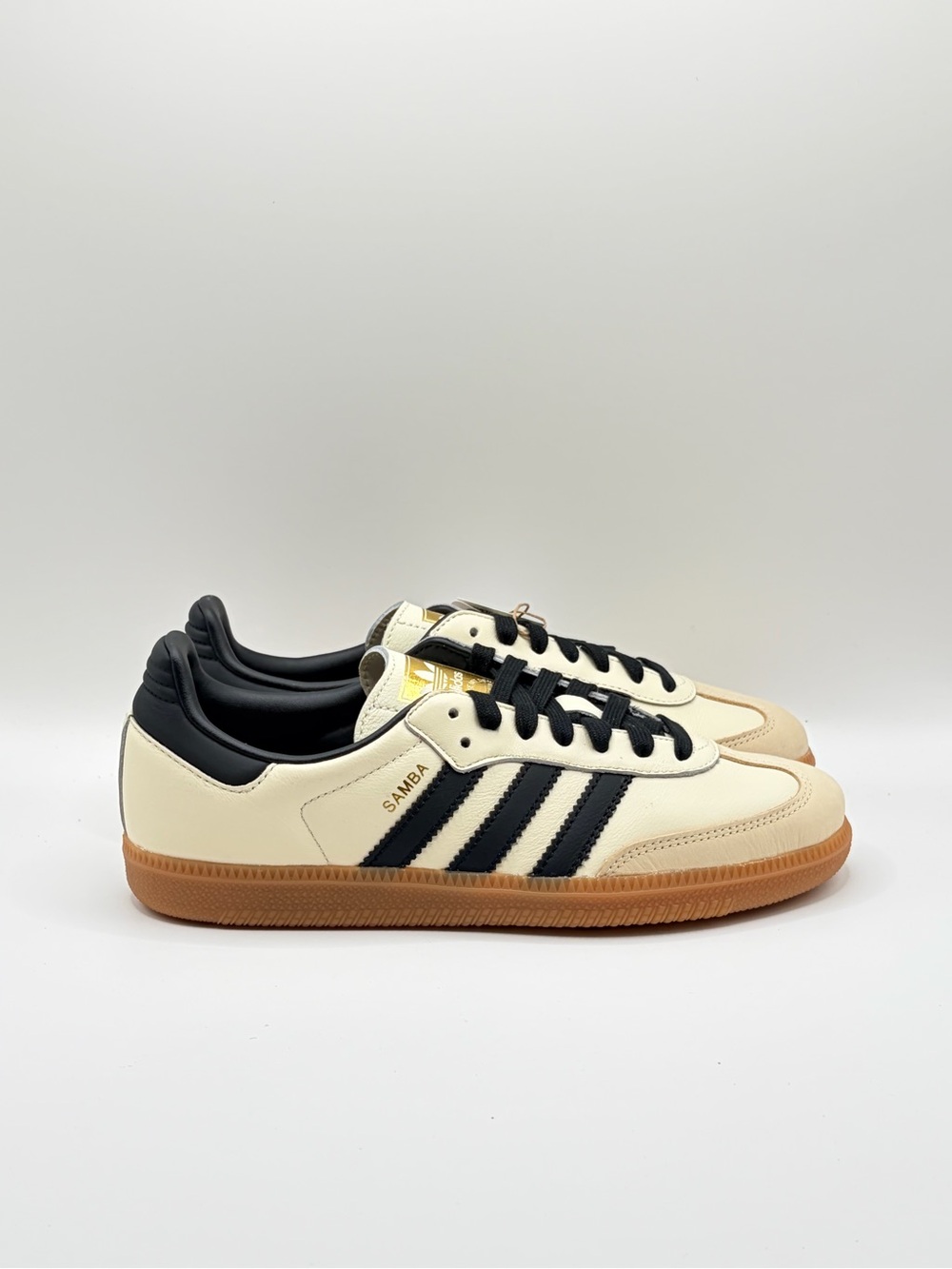 adidas Samba Trainers in Cream with Black Stripes